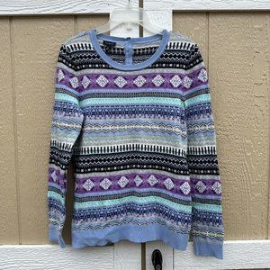 Talbots Nordic Fair Isle Blue Purple Lamb’s Wool Sweater Women’s Size Small